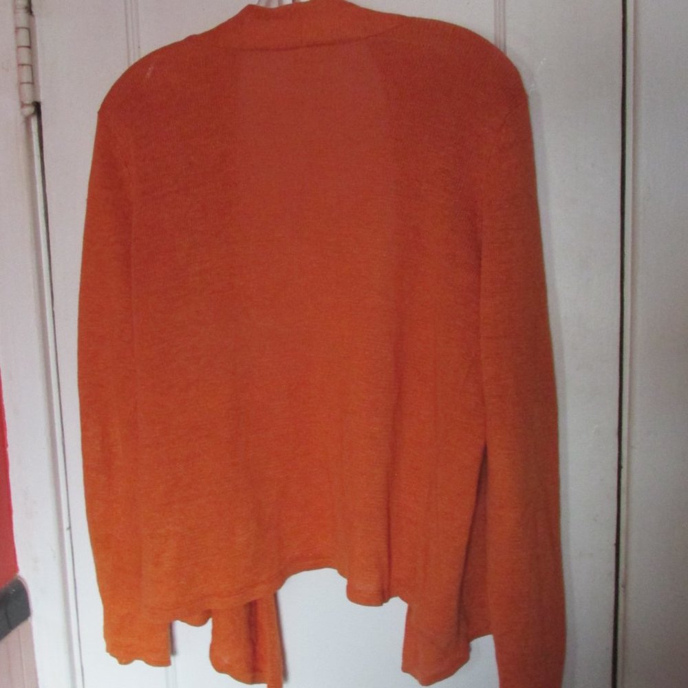 EILEEN FISHER Orange Linen Open Front Cardigan Sweater Medium - Picture 2 of 2
